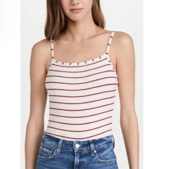 NWT Paige Women’s Rebecca Cherry Red Stripe Thong Bodysuit in size S - Picture 2 of 12